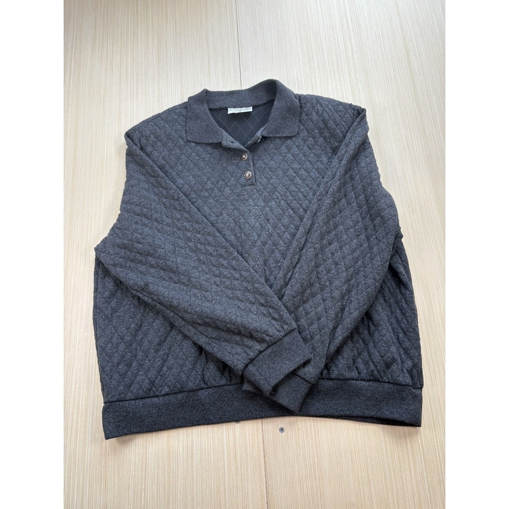 Alfred Dunner Quilted Sweater Men's XL Black Tight Knit Collared Long‎ Sleeve